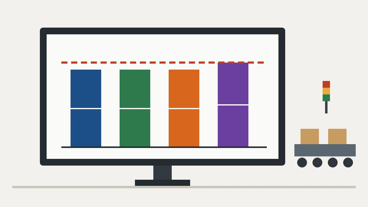 Bar chart of workstations below the takt time line