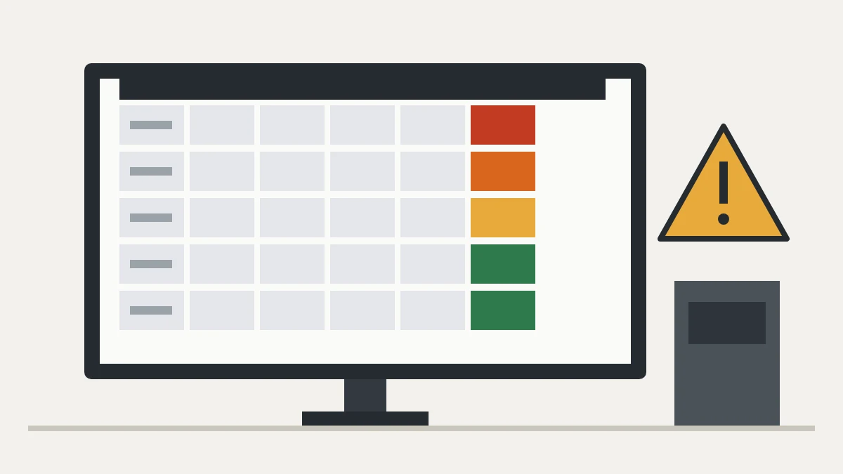 FMEA table with failure modes color-coded by risk