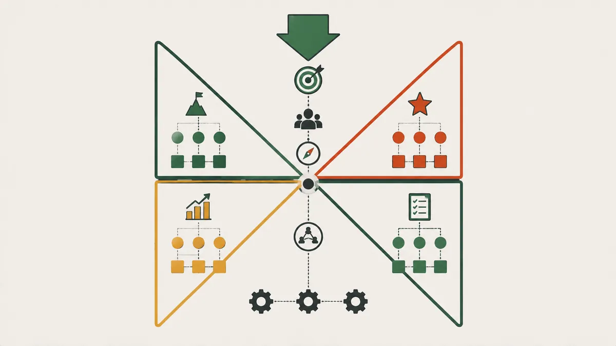 Diagrama de Hoshin Kanri: despliegue de la estrategia en objetivos, metas y acciones alineadas