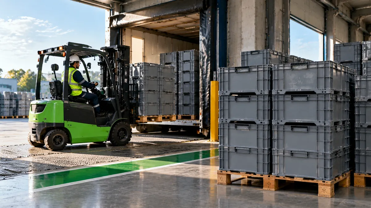 Cover image: standard returnable containers with kanban cards at an industrial receiving dock.