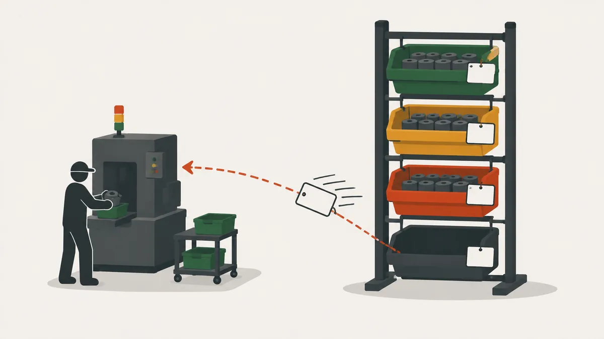 Kanban card returning from the parts supermarket to authorize production