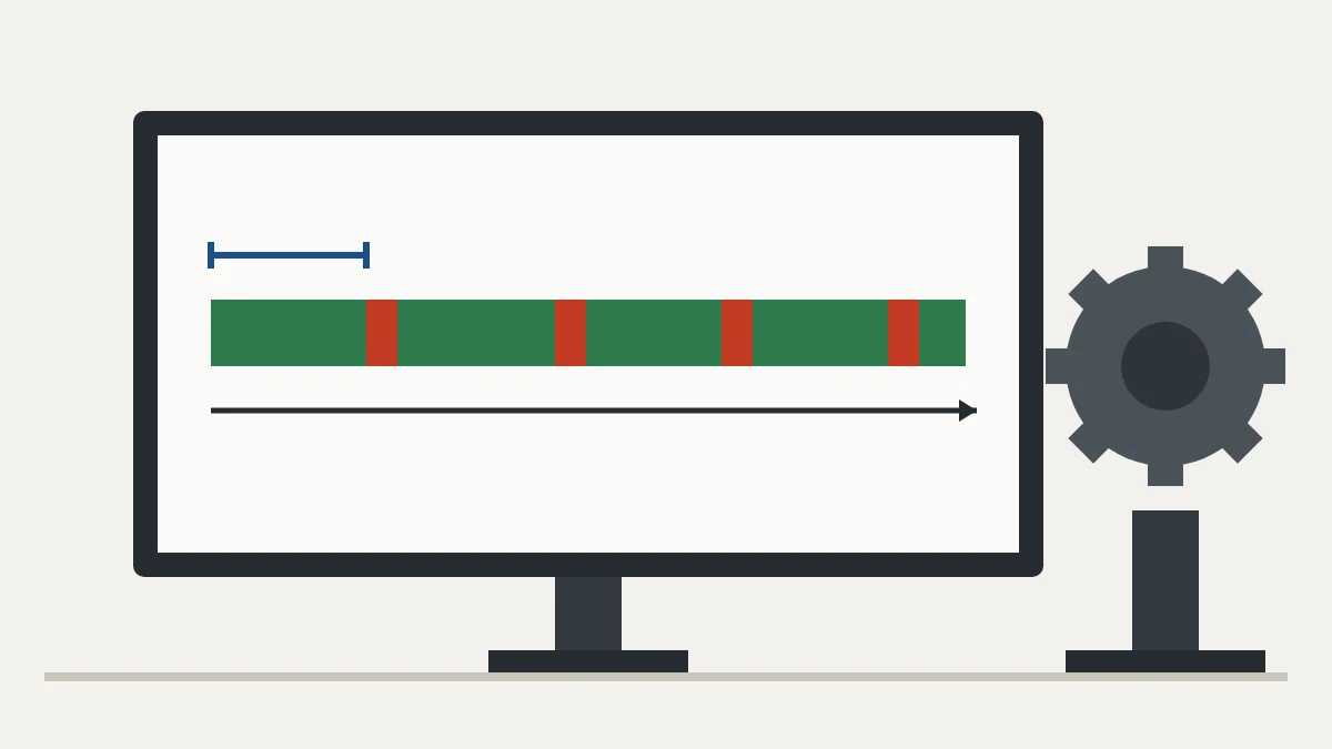 Equipment timeline with operating periods and repair stops