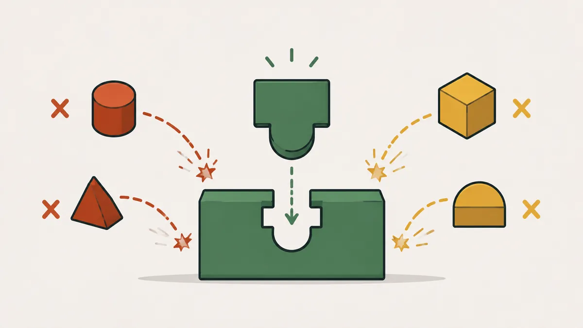 Error-proof fitting that only accepts the correct part, illustrating Poka-Yoke