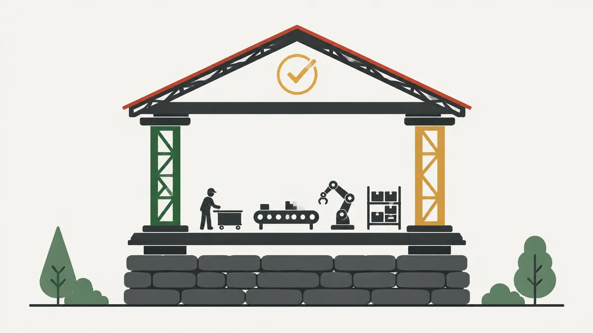Toyota Production System house with its pillars and stability foundation
