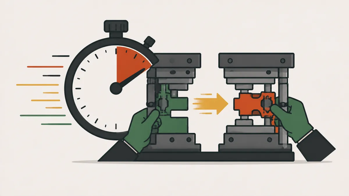 Stopwatch and quick die change on a press, illustrating SMED