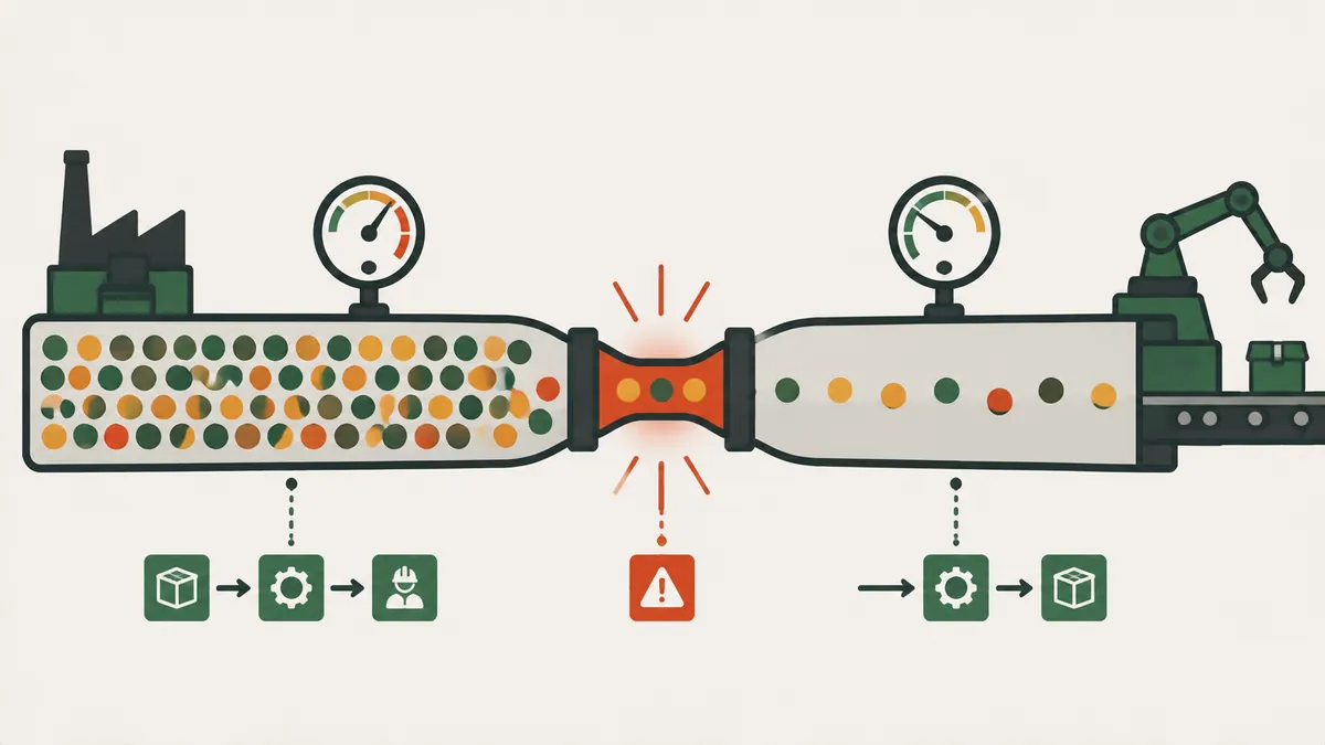 Bottleneck in a production flow illustrating the Theory of Constraints (TOC)