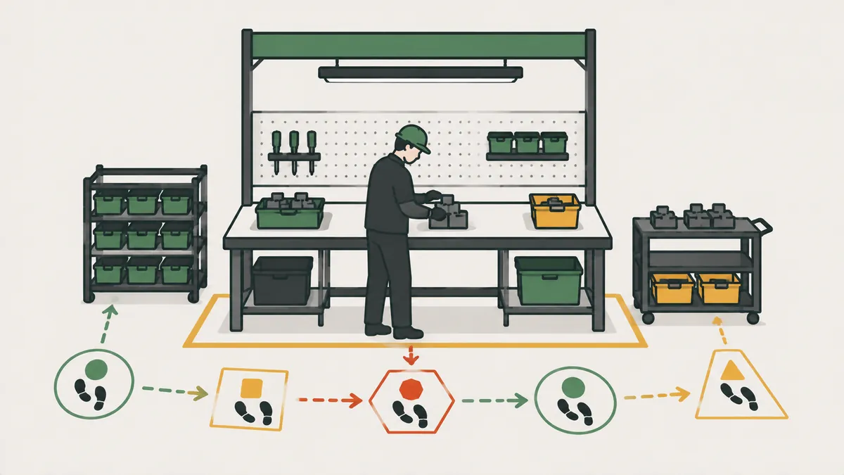 Organized workstation with a standardized sequence of operations